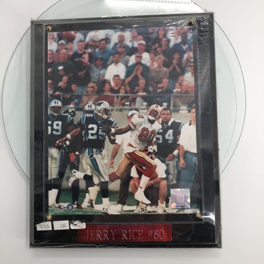 Jerry Rice #80 San Francisco 49ers Photo Plaque NFL Wall Hanging 10 x13 *FLAW